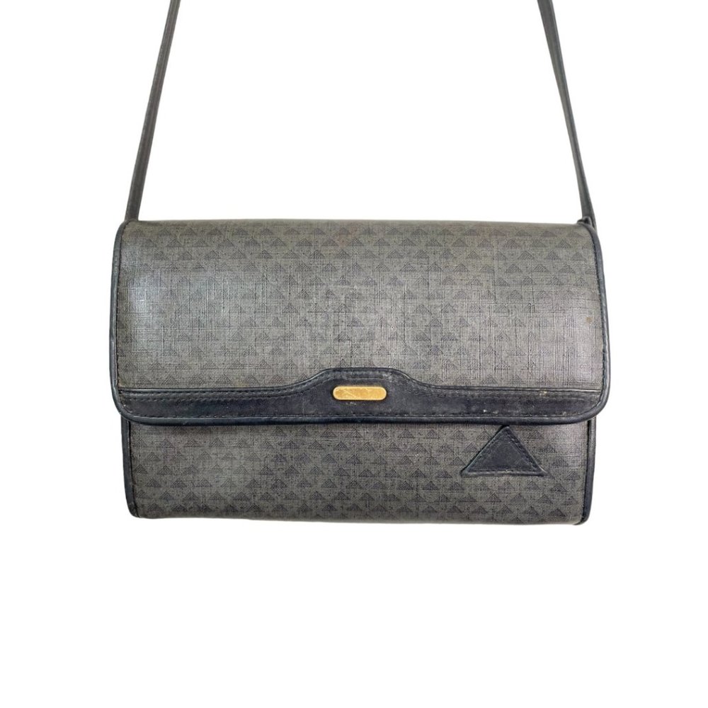 Vintage Liz Claiborne 1980s Purse, Dark Grey, Leather Trim, Dark Academia